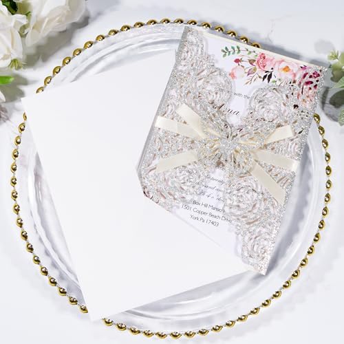 Silver Glitter Butterfly Laser Cut Wedding Invitation Accessories 50pcs - Image 4