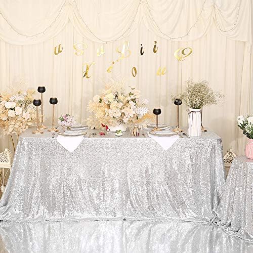 Eternal Beauty Silver Sequin Tablecloth 72 x 108-Inch Sparkly Overlay Rectangle Glitter Table Cover for Wedding Party Birthday Decoration - Image 3