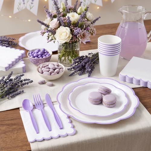 350 Pcs Lavender Rim Paper Plates and Napkins Party Supplies - Image 4