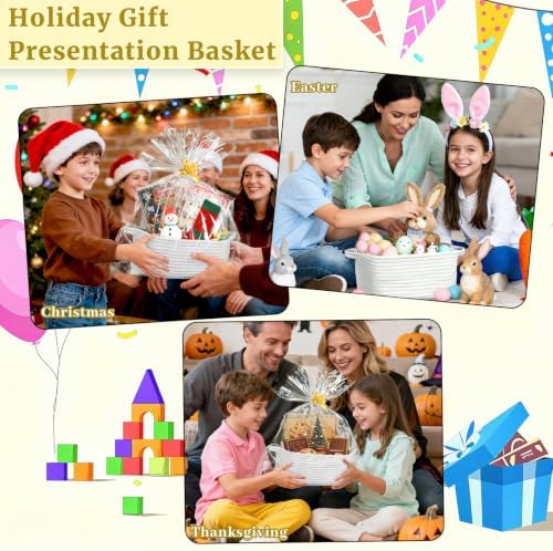 8 Pack Small Woven Baskets with Gift Bags & Ribbons & Cards, Cotton Rope Durable Storage with Handles 12"x8"x5" Empty Gift Baskets for Mother's Day, Baby Showers, Birthdays & Raffle (White) - Image 7