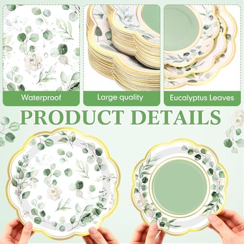 Funnymoom 200 Pcs Sage Green Party Decorations Plates and Napkins Serve 50 - Image 3