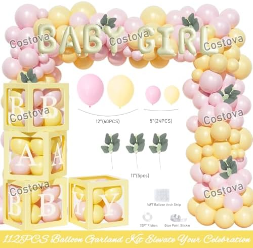 Costova Lemon Baby Shower Decorations, Its a Girl Baby Shower Party Decorations, Lemon Themed Backdrop Balloon Boxes Tablecloth Cake Topper Sash for Yellow Pink Lemon Party Supplies - Image 3