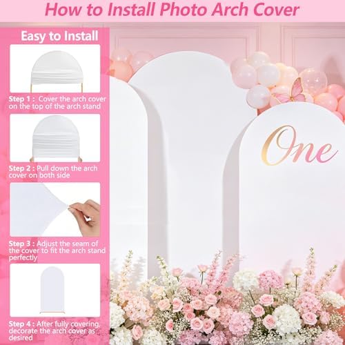 Wedding Arch Cover (7.2FT, 6.6FT, 6FT) Set of 3 Spandex Fitted Wedding Arch Stand Covers for Round Top Chiara Arch Backdrop Stands Cover for Birthday Party Ceremony Banquet Decor White - Image 6