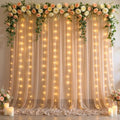 10x10ft Dark Champagne Tulle Backdrop Curtains with Lights String for Parties,Wrinkle Free Sheer Curtain Wedding Photo Backdop Drapes for Baby Shower Birthday Party Photography Home Decorations by PartyTalk