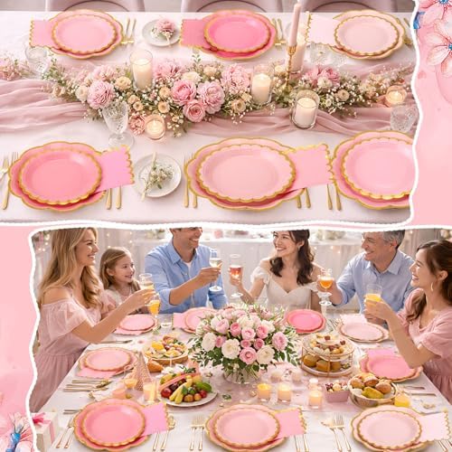 144 Pcs 48 Guests Gradient Pink Paper Plates and Napkins Party Supplies - Image 6