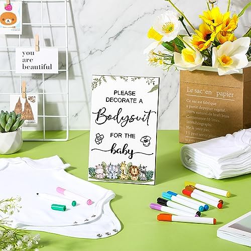 Handepo 26 Pcs Baby Shower Games DIY Bodysuit Set 1 Wooden Sign 15 White Bodysuits 10 Fabric Markers for Birth Decorating Kit(Woodland Animal) - Image 4