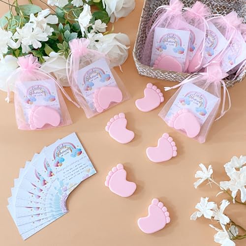 100 Sets Baby Shower Favors Refreshing Foot Soap Perfect Baby Shower Favors for Guests, Gifts, and Prizes with Organza Bags Thanks Cards (Pink) - Image 4