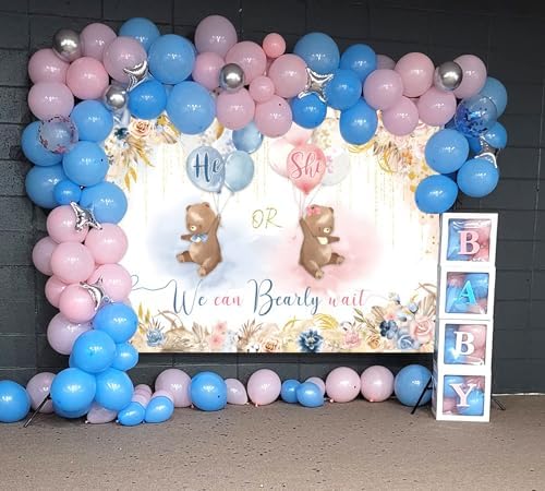 Bear Gender Reveal Backdrop We can Bearly Wait Photography Background 10x8ft Blue and Pink Flower He or She Boho Photo Background Baby Shower Banner Party Decorations - Image 5