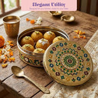 LOVENSPIRE Meenakari Stainless Steel Storage Box with Lid (1 Kg) Decorative Round Indian Food Container for Sweets, Kitchen Items & Return Gift Favors Pack of 12 - Image 7