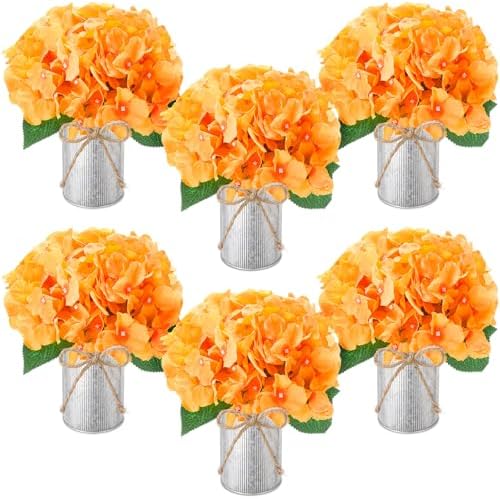 Mimorou 6 Set Floral Table Centerpiece Fake Hydrangea Decor, Orange by Mimorou