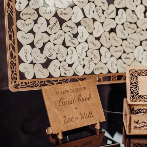 Wedding Guest Book Alternative Heart Frame Personalized Acrylic Sign Rustic Wooden Wedding Sign Guest Book for Wedding Reception,Anniversaries,Baby Showers,Decorative Plaques (25x40cm90hearts) - Image 2