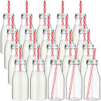 Yinkin 20 Sets Plastic Milk Bottles with Straws Bulk Reusable Beverage Containers for Birthday Baby Shower Party with Metal Lids Straws for Milk Juice Smoothies (8 oz,Red,White) by Yinkin