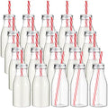 Yinkin 20 Set 10 oz Plastic Milk Bottles with Straws Metal Lids Clear Plastic Containers for Dairy Milk Party Bottle for Juices Shakes Smoothies(Red, White) by Yinkin