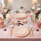 LIYH 60 Pcs Pink Plastic Plates with Gold Rim for Bridal Shower & Party - Image 5