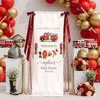 Firefighter Baby Shower Welcome Sign 24x71 Inch Polyester Banner Custom Fire Truck Theme Party Decoration Red Fireman Engine Backdrop Gender Neutral Boy Girl Nursery Wall Hanging Bunting Celebration - Image 2