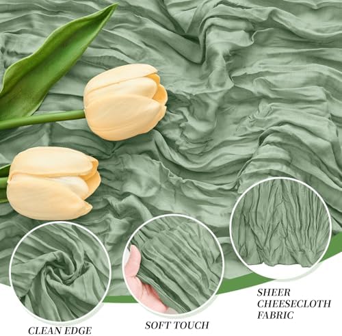 18 Pack Sage Green Cheesecloth Table Runner 21.5x120 Inch, Semi Sheer Boho Gauze Cheese Cloth Fabric Table Runners 10 FT Long for Wedding Party Baby Shower Birthday Home Decor - Image 4