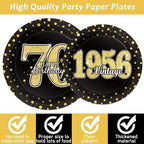 200PCS 70th Theme Birthday Party Tableware Vintage 1956 Party Supplies 70 year old Birthday Party Decorations Plates Napkins Forks Black and Gold Dinnerware Favors for Men or Women - Image 3