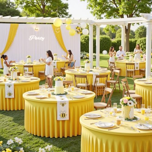 4 Pack 120 Inch Yellow Cloth Tablecloth for 5 FT Round Tables, Stretchy Fitted Circle Picnic Tables Cloths, Spandex Table Cover with Table Skirt for Wedding Photography Party Events Graduation - Image 5