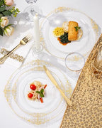 Nervure 350Pcs Clear Gold Plastic Plates, Dinnerware Sets for 50 Guests - Image 4
