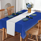 16Pack Disposable Plastic Tablecloths and Satin Table Runner Set Blue and Silver Dot Tablecloth Silver Satin Table Runner for Wedding Birthday Baby Shower Anniversary Christmas New Year Party Supplies - Image 4