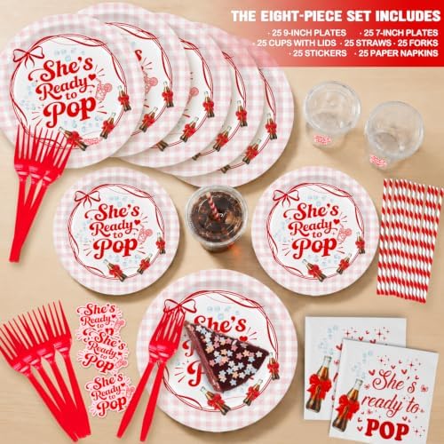 Shes Ready to Pop Red Disposable Tableware, Baby Shower Set for 25 Guests - Image 4