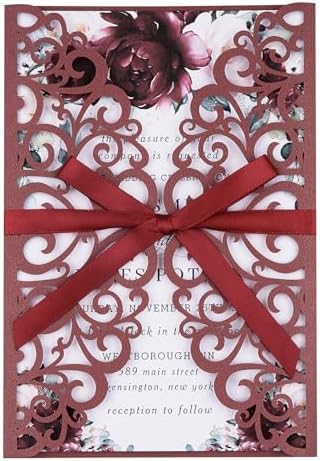 50PCS Personalized Wedding Invitation with Envelopes and Rsvp Cards by Mabbcoo