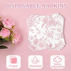 250 Pcs Pink Floral Plates and Napkins, 50 Guests Pink and White Scalloped Disposable Tableware Set Vintage Paper Plates Napkins for Wedding Bridal Shower Tea Garden Party Supplies - Image 6