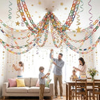 Macaron Pastel Paper Chain & Mirror Star Garland Kit with Double-Sided Tape, Pre-Cut 10 Colors Strips. Ideal for Birthday, Baby Shower, Wedding & Party Decor. (800, 1 x 8.27 Inches) by ABOAT