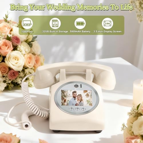 Video Audio Guest Book Wedding Phone, 1080P Video Guestbook Phone for Wedding, Bridal Shower, Birthday Party, Baby Shower, Anniversary Engagement (Rice White) - Image 3
