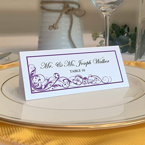 Scribble Vintage Swirl Place Cards, Purple, Set of 60, Pre-cut and Scored by DocumentsandDesigns