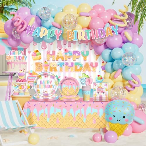 286pcs Fexivo Ice Cream Birthday Party Decorations, All-in-1 Set, 25 Guests by Unknown