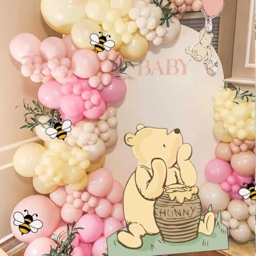 131PCS Pink Winnie Baby Shower Birthday Decorations for Girl Large Winnie Cutouts Stand Up, Pooh Balloons Arch & Bee Stickers for Gender Reveal, First Birthday, Photo Props & Newborn Party by TopJianyu