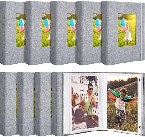 Tinlade 10 Pieces Small Photo Album 4 x 6 Inch Picture Album 26 Clear Pages Hold 52 Pictures Linen Cover Photo Book with Front Window(Gray) by Tinlade