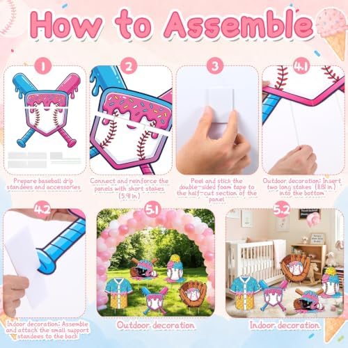 5Pcs Ice Cream Drip Baseball Party Decoration Sports Photo Props - Image 6