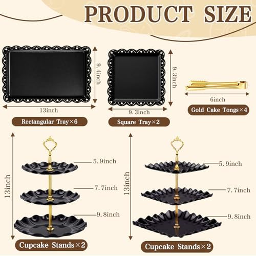 Remerry 16 Pcs Dessert Table Display Set 3 Tier Cake Stands, Black - Image 4
