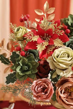 Artificial Christmas Flowers Set with Poinsettia, Fake Roses, Greenery Leaves & Stems for DIY Christmas Decor - Wreath, Tree Ornaments, Wedding Bouquets, Centerpieces, Home Floral Arrangement - Image 6