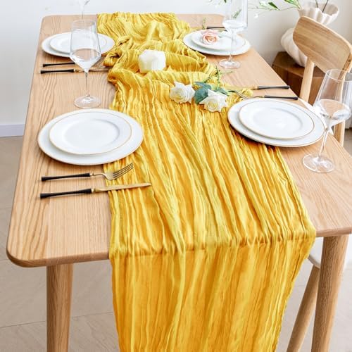 Wokceer Cheesecloth Table Runner Gold 10FT Boho Gauze Runner, 12 Pack - Image 6