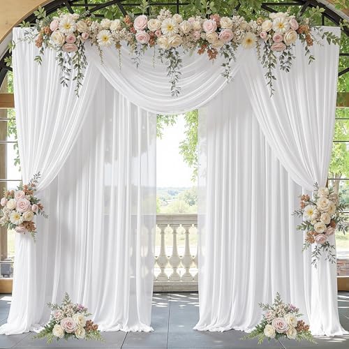 20ft x 10ft Cream White Backdrop Curtains, Wrinkle-Free Sheer Chiffon Fabric Photo Backdrop Drapes for Wedding Arch Party Ceremony Stage Photography Decorations - Image 2