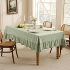 Romanstile Gingham Ruffled Tablecloth Rectangle, 60 x 102 Inch, Sage Green - Image 2