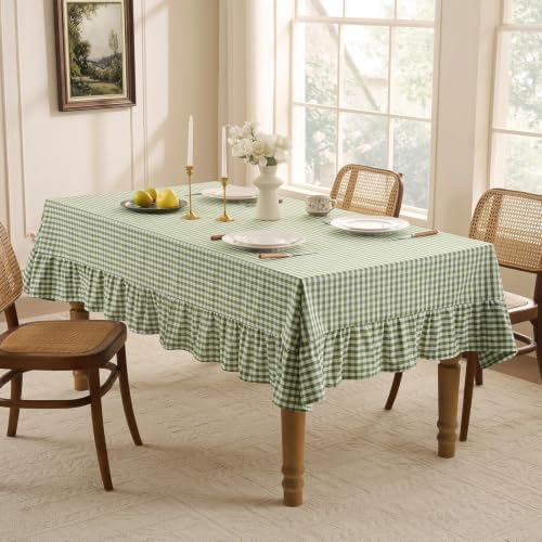 Romanstile Gingham Ruffled Tablecloth Rectangle, 60 x 84 Inch, Sage Green - Image 2