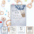 Amanda Creation Teddy Bear Baby Shower Invitations, 20 Personalized 5x7 Baby Shower Invitations for Boy with Envelopes, Blue Bear Balloon Design - Image 2
