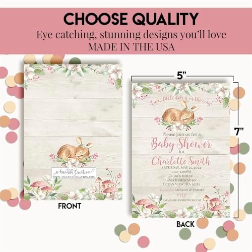 Amanda Creation Baby Shower Invites for Girl, 30 Pack 5x7 Personalized Baby Shower Invitations, Little Deer Woodland Design with 30 White Envelopes - Image 4