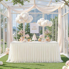 Ivory Fitted Tablecloth Rectangle 8 Foot Stretch Elastic Tulle Ruffle Tablecloths Rectangular Spandex Table Covers 8ft Birthday Baby Shower Party Wedding Table Cloths with Skirt 6Pack - Image 6
