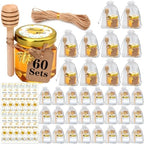 XING-RUIYANG 60 pack 1.5 oz Mini Honey Jars，baby shower favors,There's honey sticks, bee pendants, stickers and gold goodie bags，Suitable for wedding party gifts by XING-RUIYANG