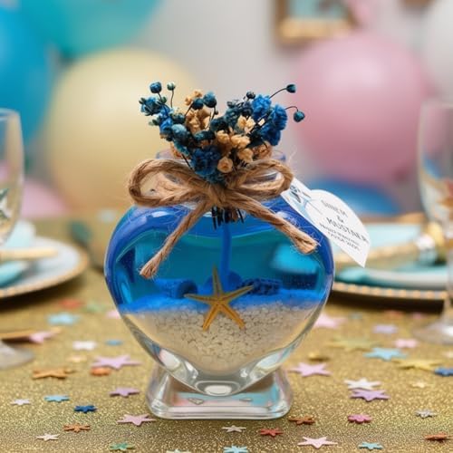 Wedding Favor Guest Bulk, Set of Heart Glass Candle Party with Custom Sticker and Dried Flowers for Guest in Bridal Party, Baby Shower Gifts (Blue Gel White Sand, Set of 30) - Image 3