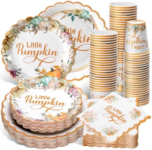 Domensi 250 Pcs Little Pumpkin Baby Shower Party Decoration Set Serves 50 by Domensi