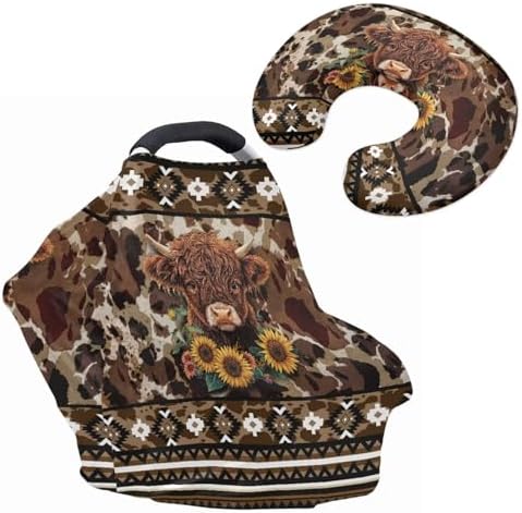 Highland Cow Sunflower Boho Carseat Canopy for Babies Multi-use Nursing Carseat Canopy Nursing Pillow Cover for Baby Boy Girl Breastfeeding Essentials by Unknown
