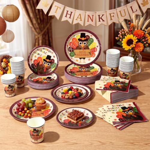 Pickmesh 250 Pcs Turkey Thanksgiving Party Decorations Autumn Harvest Paper Plates Napkins and Cups Give Thanks Disposable Tableware Set for Fall Thanksgiving Friendsgiving Party Supplies Serve 50 - Image 6