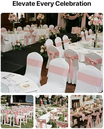 VEVOR Satin Chair Sashes Bows, Chair Ribbon Ties Back Sash, 7 x 108 inch, Wedding Reception Decoration, for Wedding Ceremony Baby Shower Party Events Banquet Cover Decoration (Rose Gold, 100pcs) - Image 2