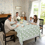 Ridhi Sage Green Hand Block Print Cotton Rectangle Tablecloth 160 x 72 Inch - Image 3